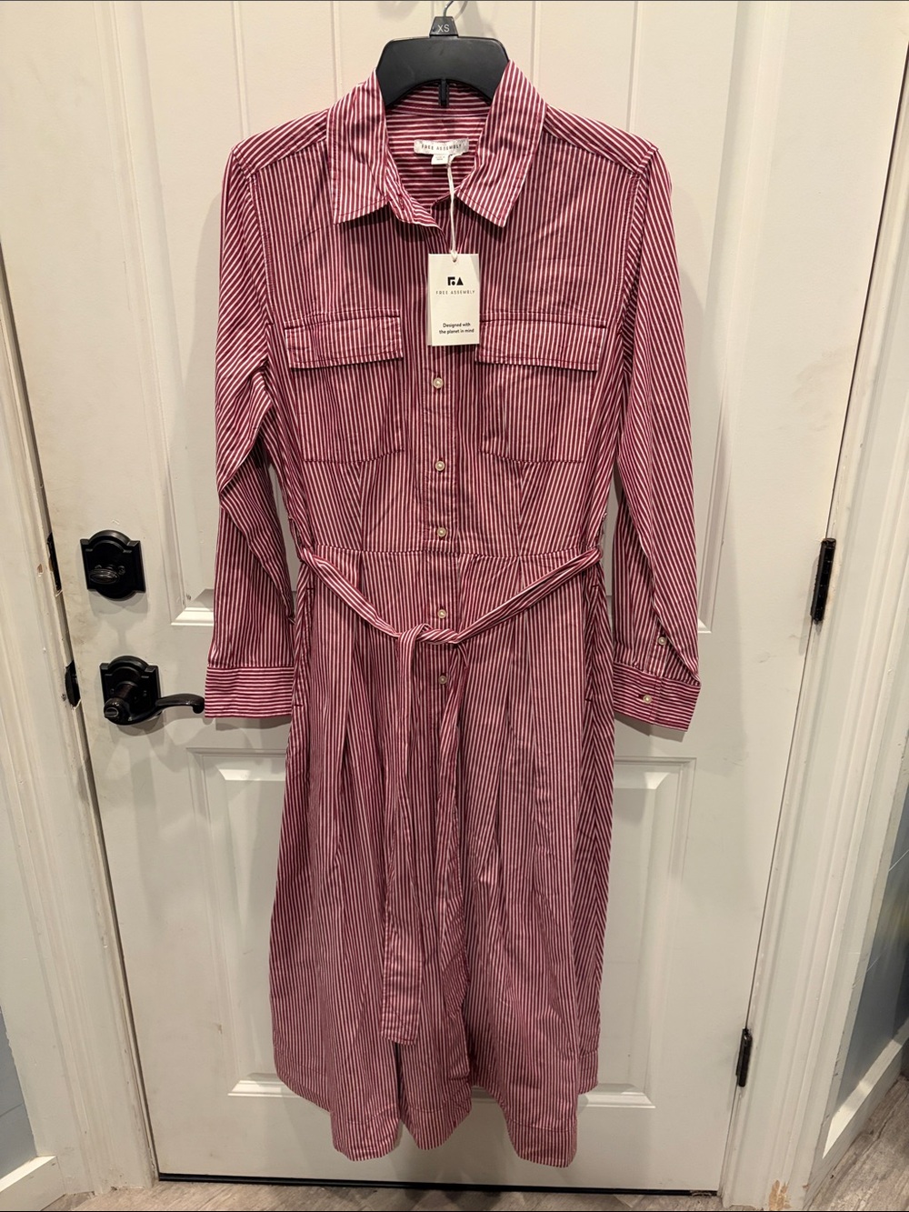 Rails Pink and White Striped Long-Sleeve Shirt Dress